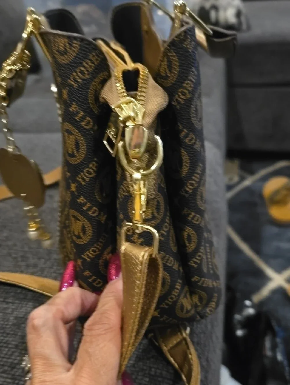 Gold Accent Monogram Satchel Handbag - Designer Style
